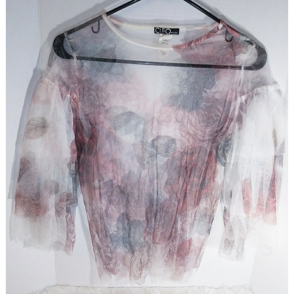 Cleo Apparel Sheer Off White Ruffle Top
